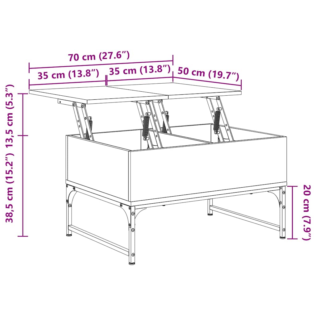 vidaXL Τραπεζάκι Σαλονιού Μαύρο 70 x 50 x 40 εκ. Επεξ. Ξύλο/Μέταλλο