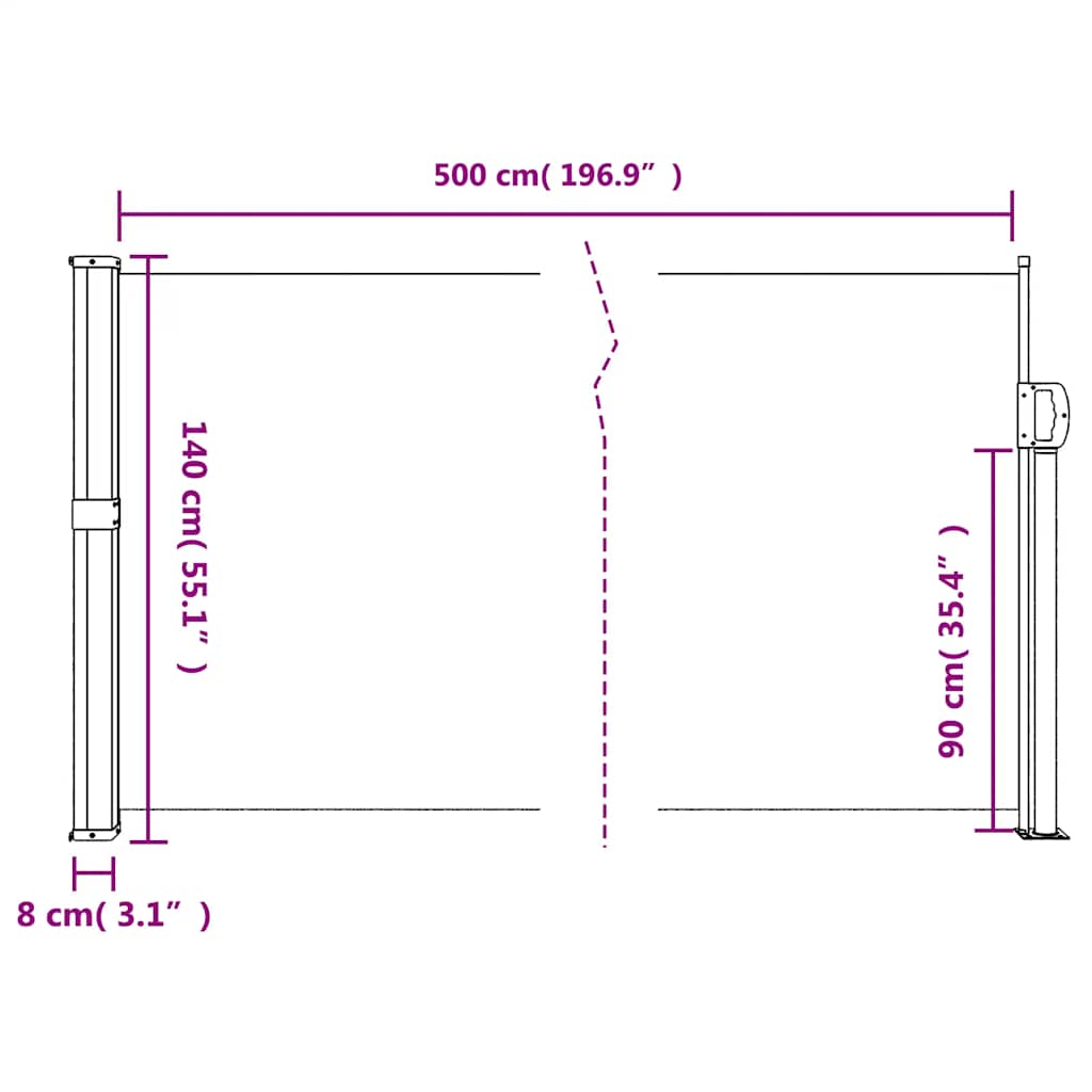 vidaXL Πτυσσόμενη Πλαϊνή Τέντα Ανθρακί 140x500 εκ.