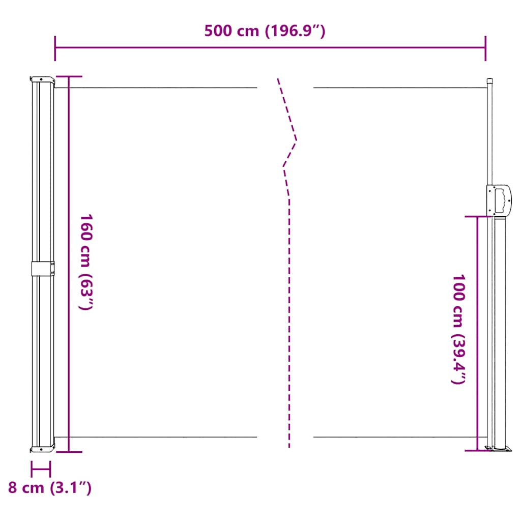 vidaXL Σκίαστρο Πλαϊνό Συρόμενο Καφέ 160 x 500 εκ.