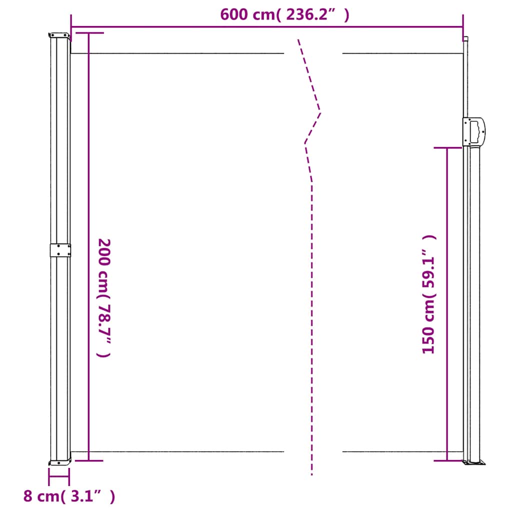 vidaXL Σκίαστρο Πλαϊνό Συρόμενο Μαύρο 200 x 600 εκ.