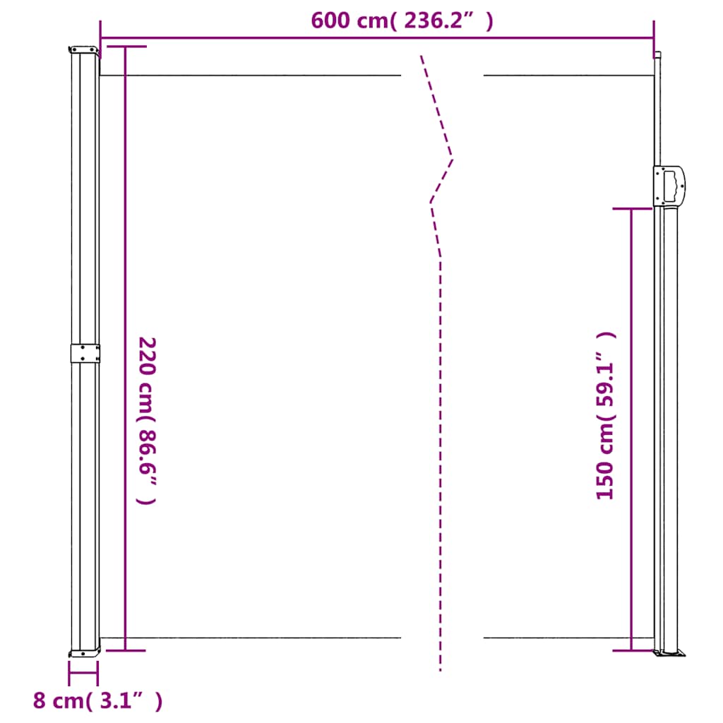 vidaXL Σκίαστρο Πλαϊνό Συρόμενο Καφέ 220 x 600 εκ.