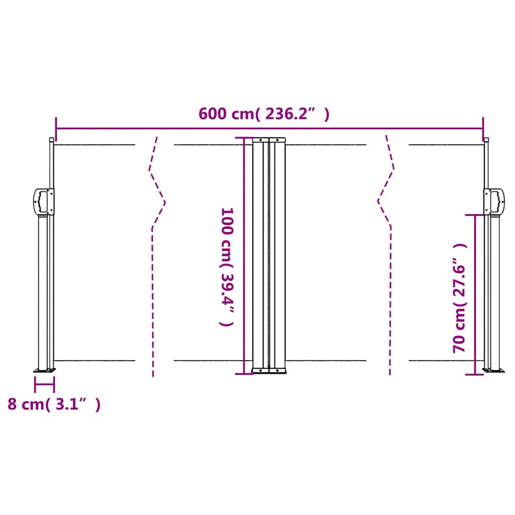 vidaXL Σκίαστρο Πλαϊνό Συρόμενο Κόκκινο 100 x 600 εκ.