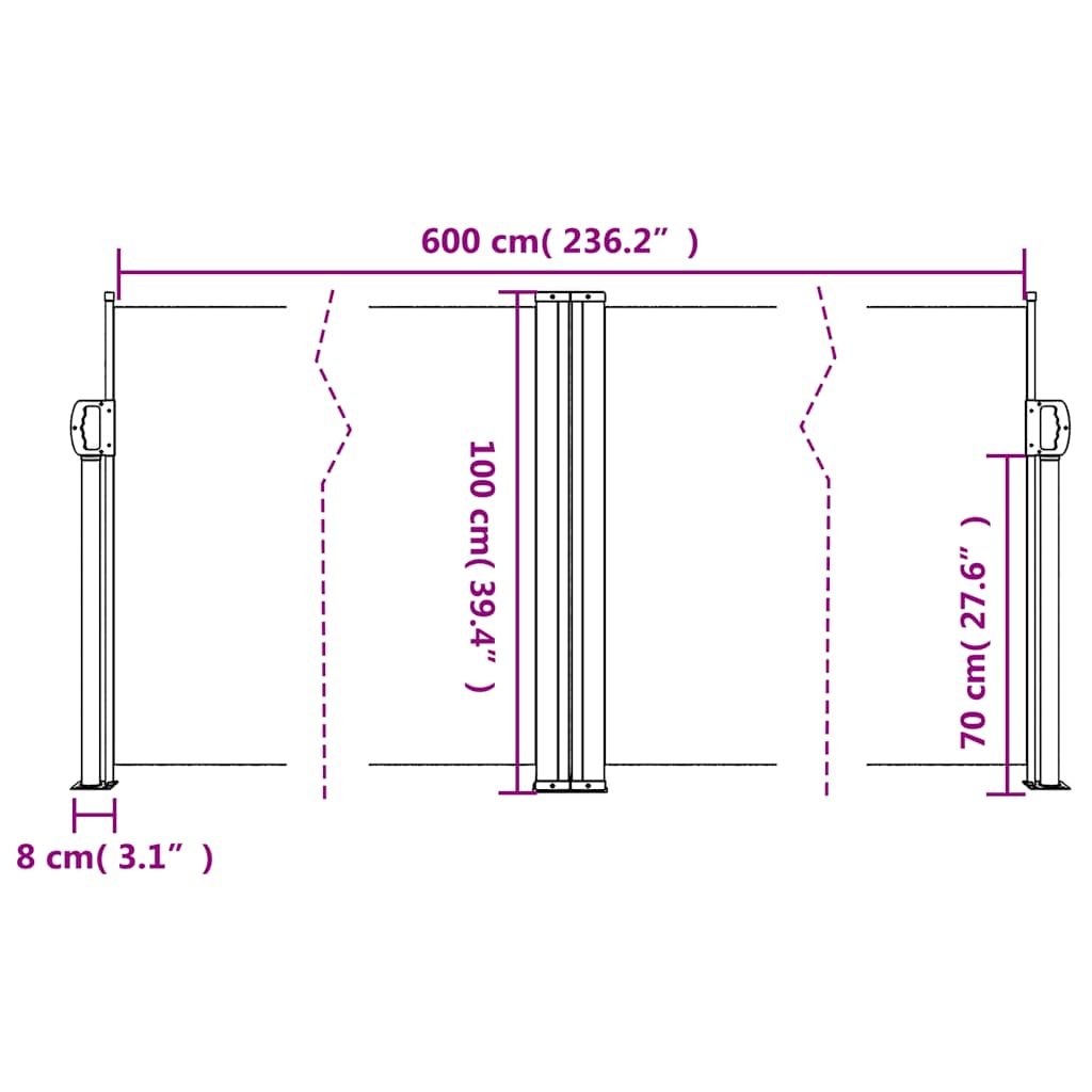 vidaXL Σκίαστρο Πλαϊνό Συρόμενο Καφέ 100 x 600 εκ.