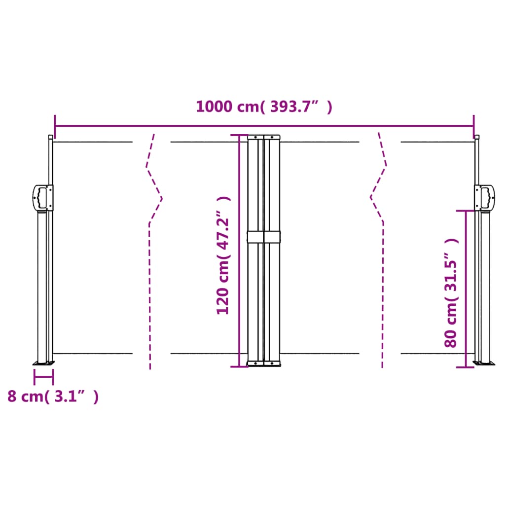 vidaXL Σκίαστρο Πλαϊνό Συρόμενο Καφέ 120 x 1000 εκ.