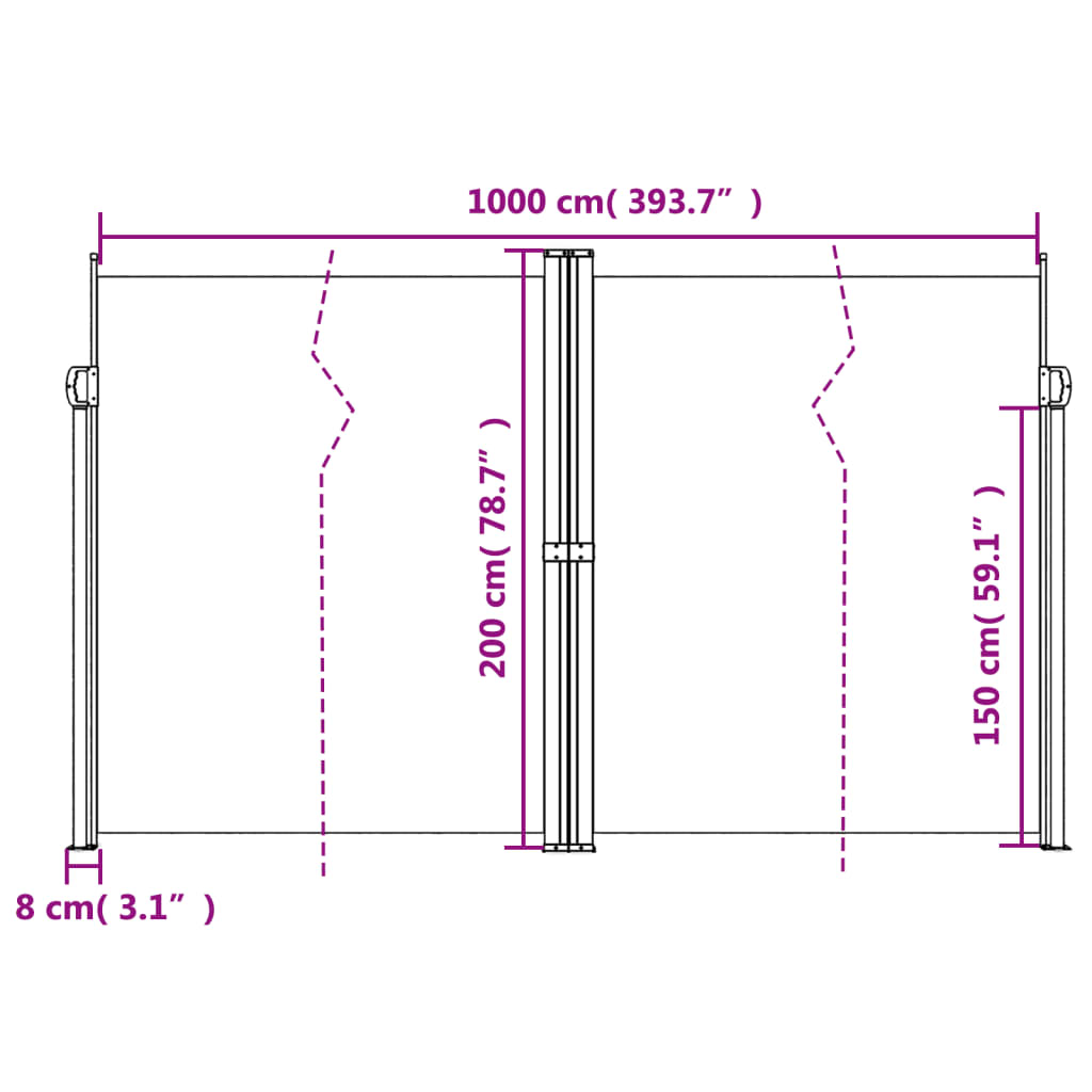 vidaXL Σκίαστρο Πλαϊνό Συρόμενο Κόκκινο 200 x 1000 εκ.