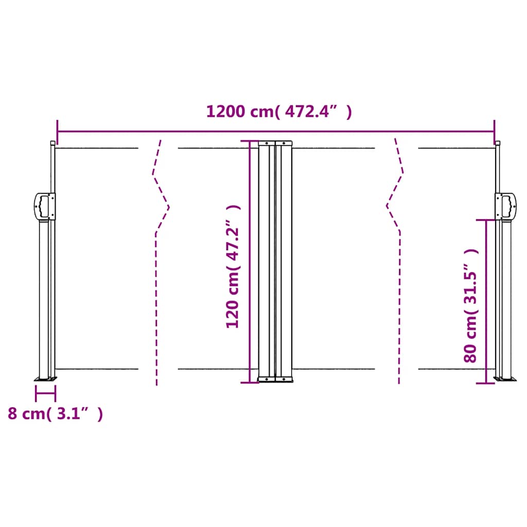 vidaXL Σκίαστρο Πλαϊνό Συρόμενο Καφέ 120 x 1200 εκ.