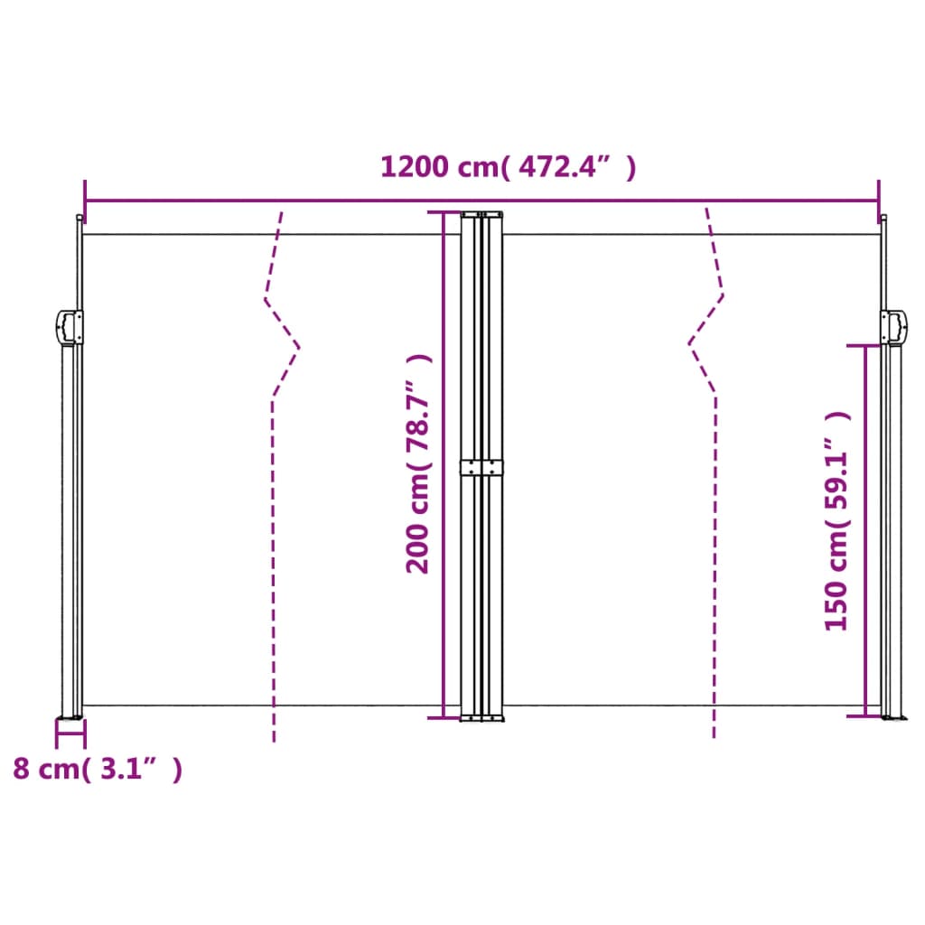 vidaXL Σκίαστρο Πλαϊνό Συρόμενο Καφέ 200 x 1200 εκ.