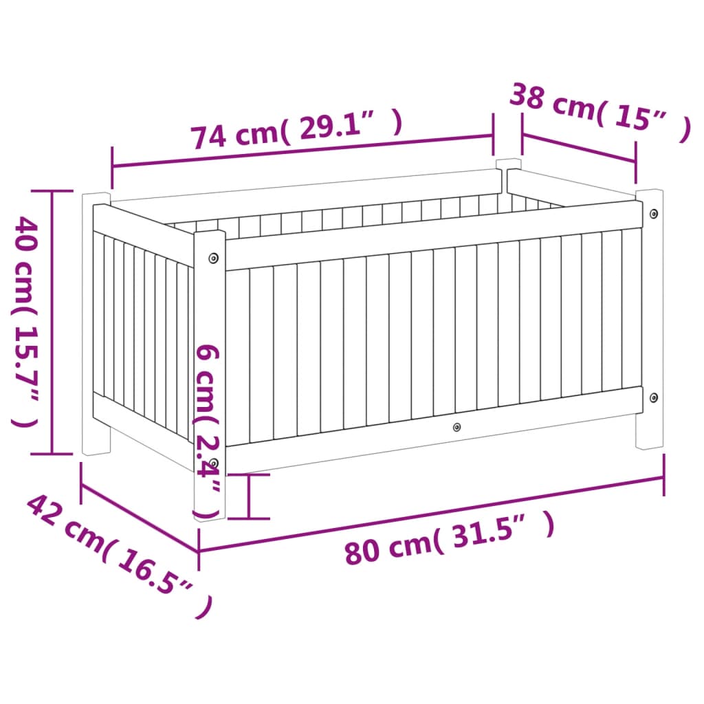 vidaXL Ζαρντινιέρα Κήπου με Επένδυση 80x42x40 εκ. Μασίφ Ξύλο Ακακίας