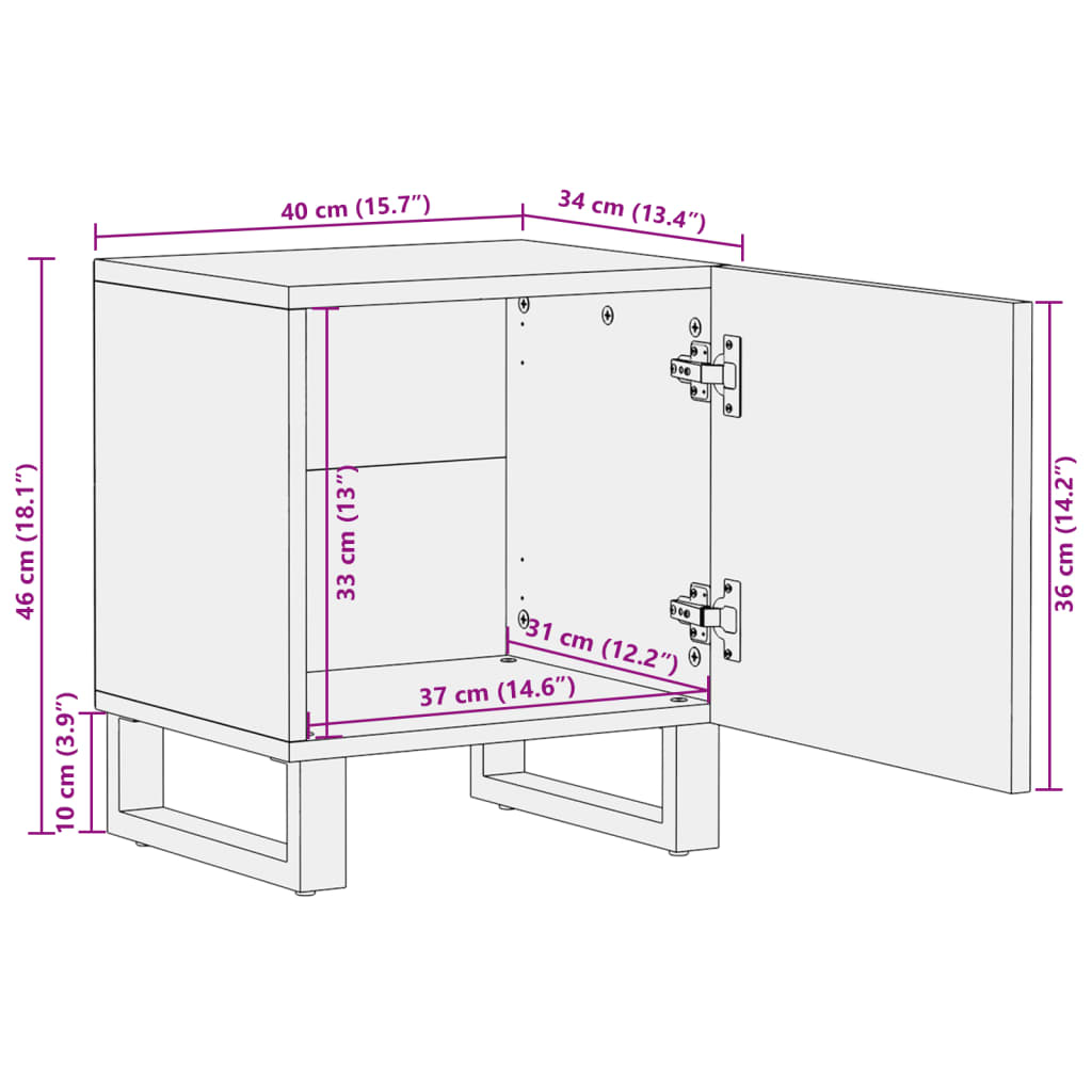 vidaXL Κομοδίνα 2 τεμ. 40 x 34 x 46 εκ. Ακατέργαστο Μασίφ Ξύλο Μάνγκο