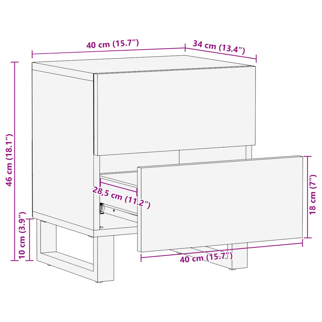 vidaXL Κομοδίνο 40 x 34 x 46 εκ. από Μασίφ Ακατέργαστο Ξύλο Μάνγκο