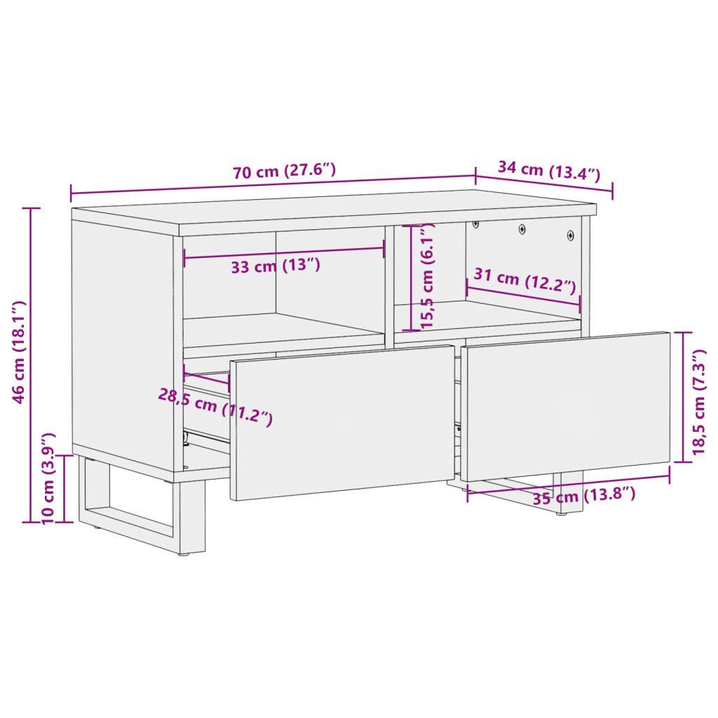 vidaXL Έπιπλο Τηλεόρασης Καφέ 70x34x46 εκ. Μασίφ Ξύλο Μάνγκο