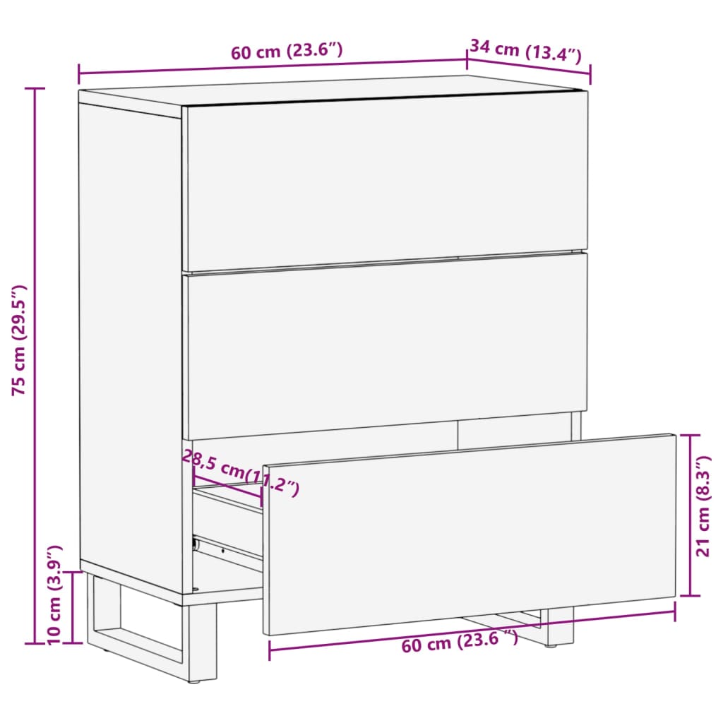 vidaXL Ντουλάπι 60 x 34 x 75 εκ. από Μασίφ Ξύλο Ακακίας