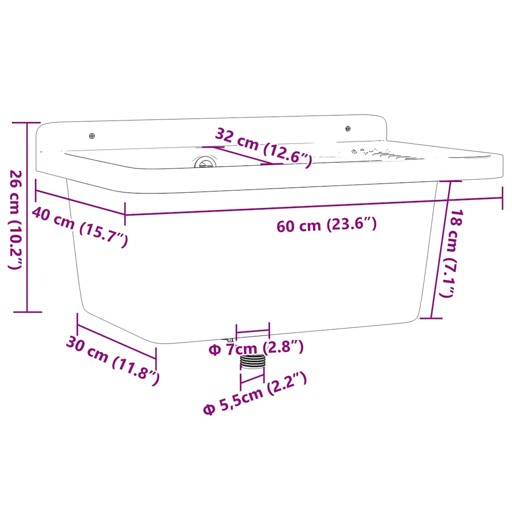 vidaXL Νιπτήρας Βοηθητικός Επίτοιχος Λευκός 60x40x28 εκ. από Ρητίνη