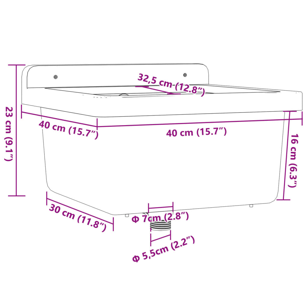 vidaXL Νιπτήρας Επίτοιχος Γκρι 40x40x24 εκ. από Ρητίνη