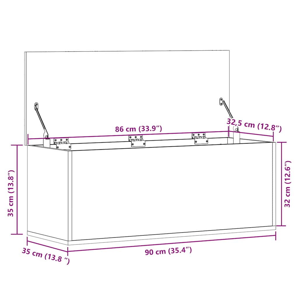 vidaXL Κουτί Αποθήκευσης Καφέ δρυς 90x35x35 εκ. Επεξεργασμένο Ξύλο