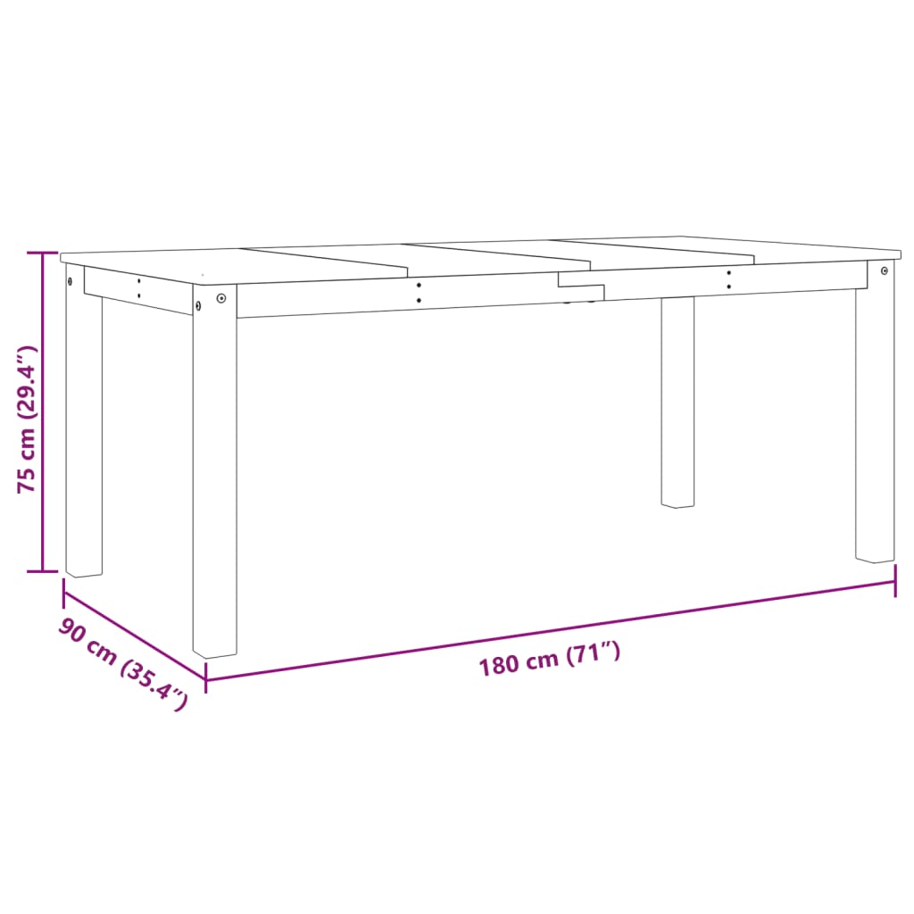 vidaXL Τραπεζαρία PANAMA Λευκό 180 x 90 x 75 εκ. από Μασίφ Ξύλο Πεύκου