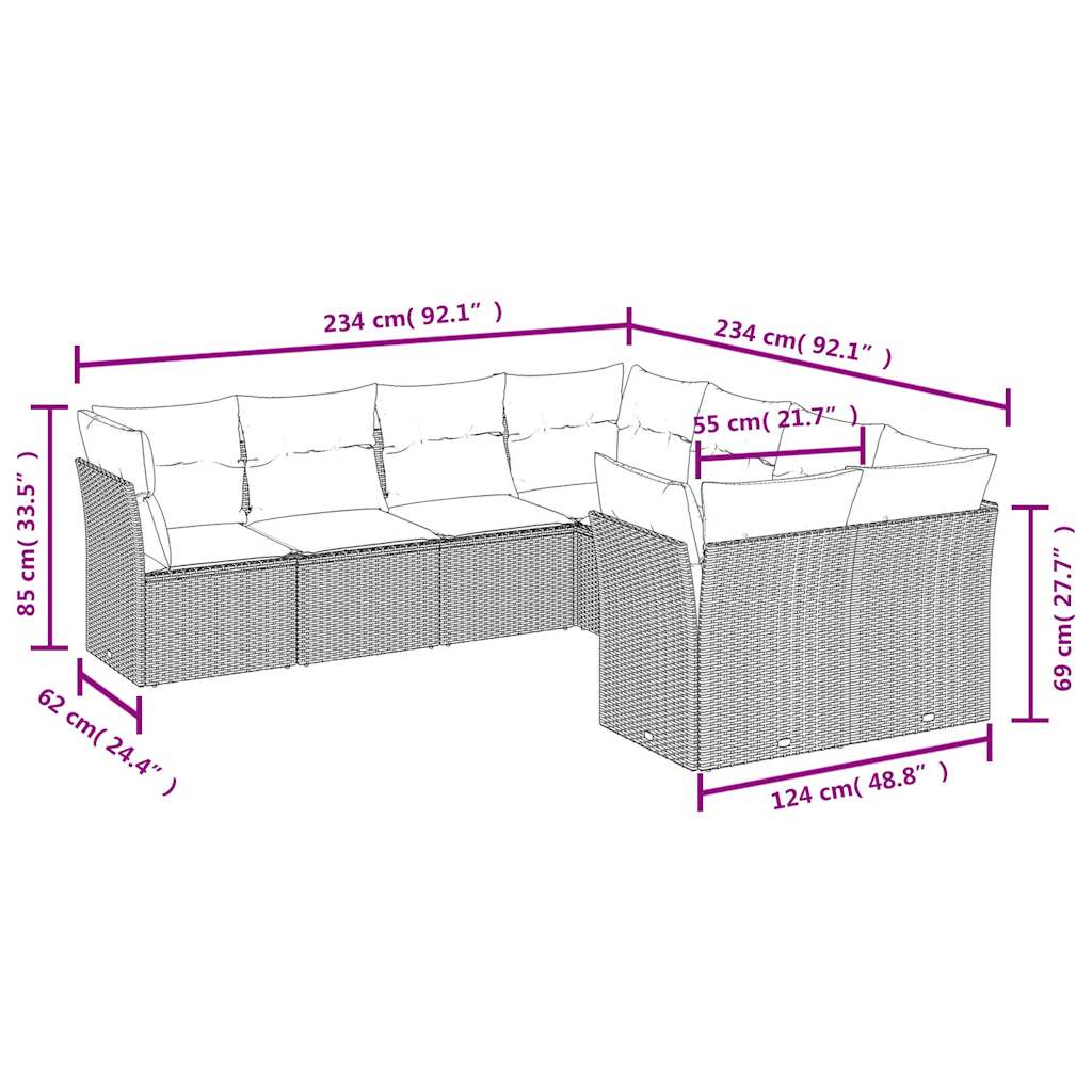 vidaXL Σαλόνι Κήπου Σετ 8 Τεμαχίων Γκρι Συνθετικό Ρατάν με Μαξιλάρια