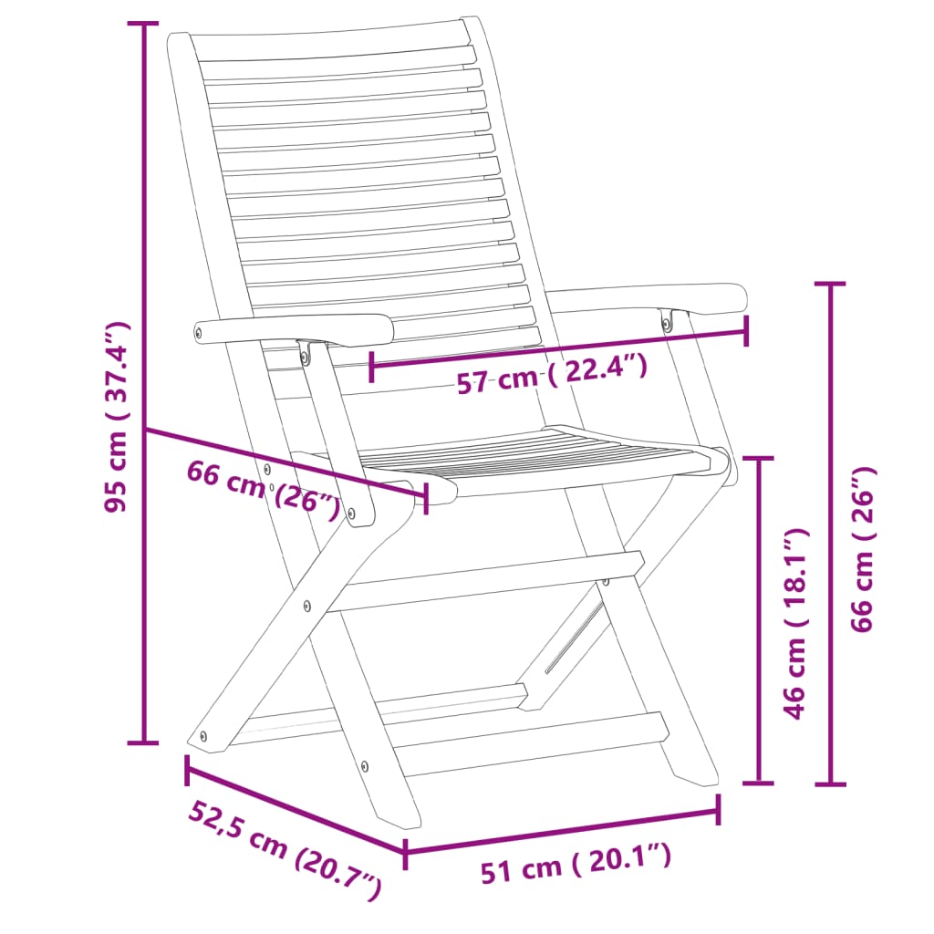 vidaXL Καρέκλες Κήπου Πτυσσόμενες 4 τεμ. 57x66x95 εκ. Μασίφ Ακακία