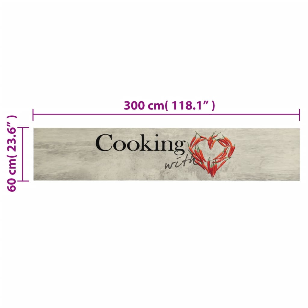 vidaXL Χαλί Κουζίνας Πλενόμενο Επιγρ. Cooking Γκρι 60x300 εκ. Βελούδο