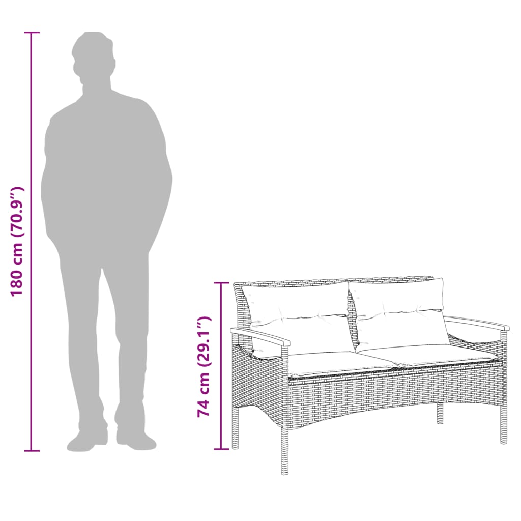 vidaXL Παγκάκι Κήπου Γκρι 116x62,5x74εκ. Συνθετικό Ρατάν με Μαξιλάρια