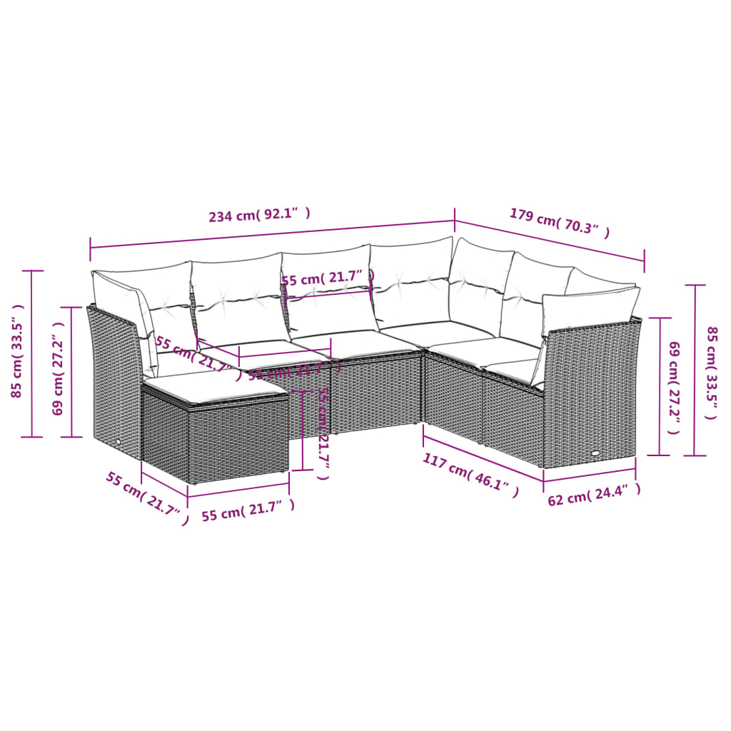 vidaXL Σετ Σαλονιού Κήπου 7 τεμ. Γκρι Συνθετικό Ρατάν με Μαξιλάρια