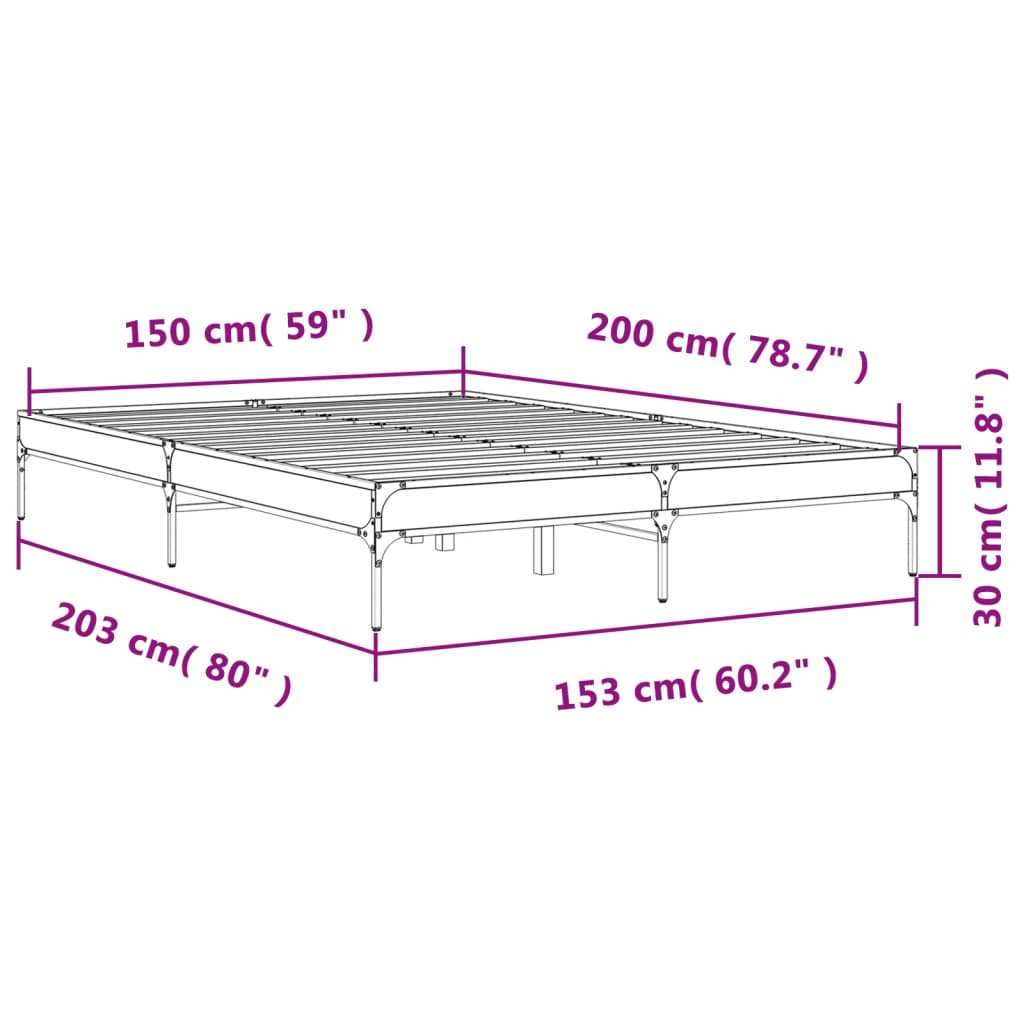 vidaXL Πλαίσιο Κρεβατιού Μαύρο 160x200 εκ. Επεξ. Ξύλο & Μέταλλο