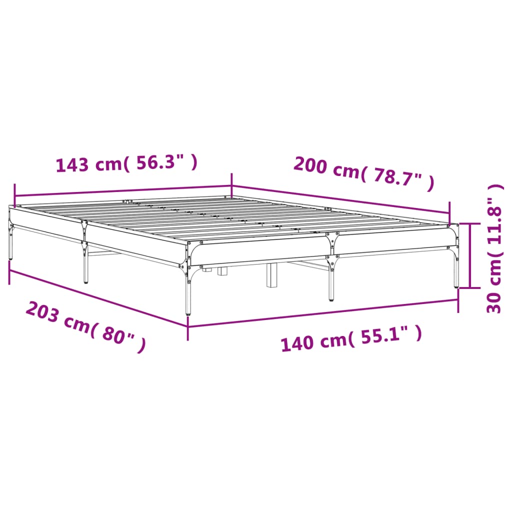 vidaXL Πλαίσιο Κρεβατιού Μαύρο 140x200 εκ. Επεξεργ. Ξύλο και Μέταλλο