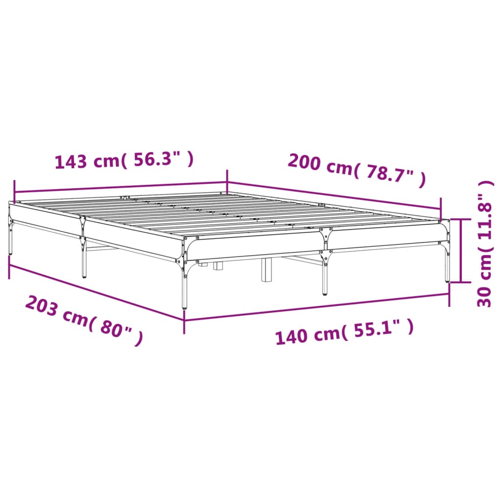 vidaXL Πλαίσιο Κρεβατιού Καπνιστή Δρυς 140x200εκ. Επεξ. Ξύλο & Μέταλλο