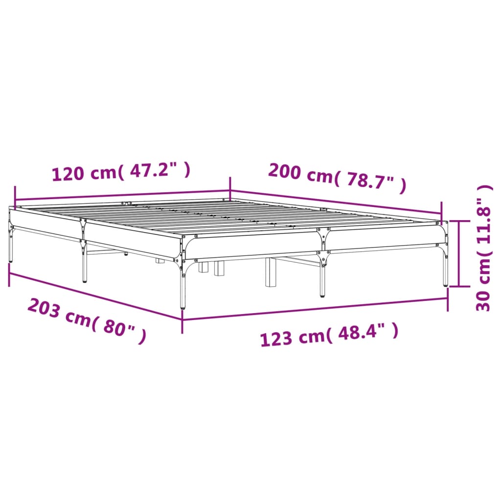vidaXL Πλαίσιο Κρεβατιού Γκρι Sonoma 120x200 εκ. Επεξ. Ξύλο & Μέταλλο