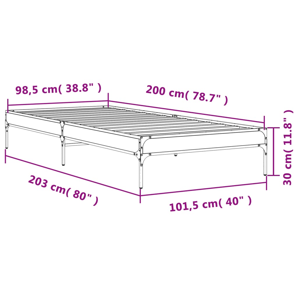 vidaXL Πλαίσιο Κρεβατιού Sonoma Δρυς 100x200 εκ. Επεξ. Ξύλο & Μέταλλο