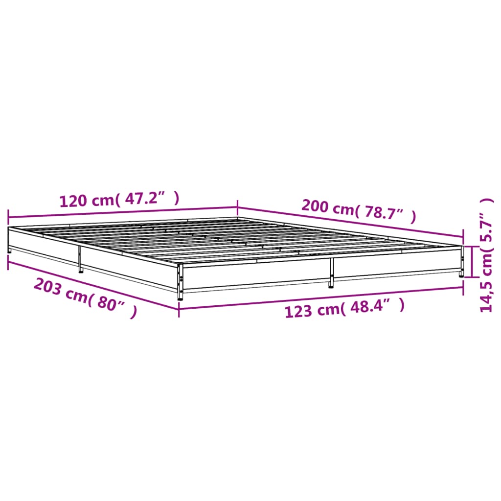 vidaXL Πλαίσιο Κρεβατιού Γκρι Sonoma 120x200 εκ. Επεξ. Ξύλο & Μέταλλο