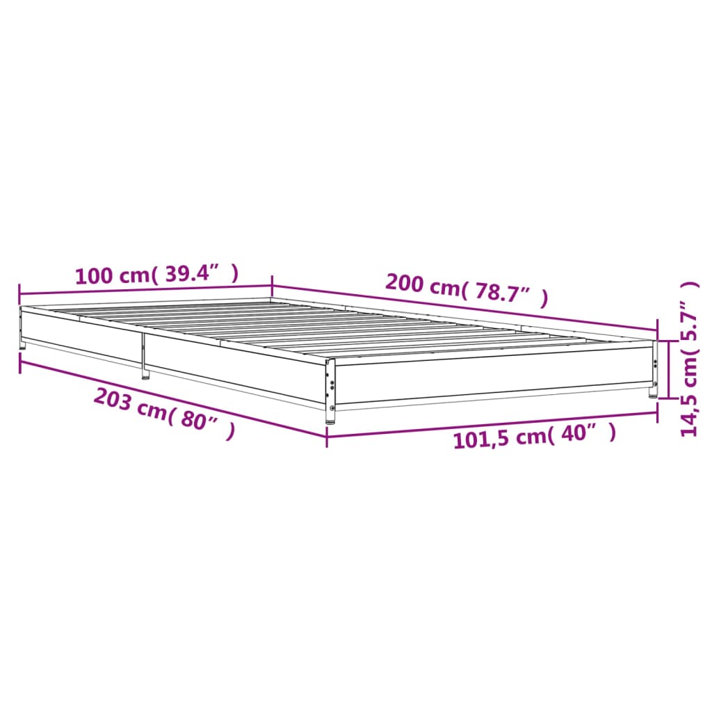 vidaXL Πλαίσιο Κρεβατιού Καπνιστή Δρυς 100x200εκ. Επεξ. Ξύλο & Μέταλλο