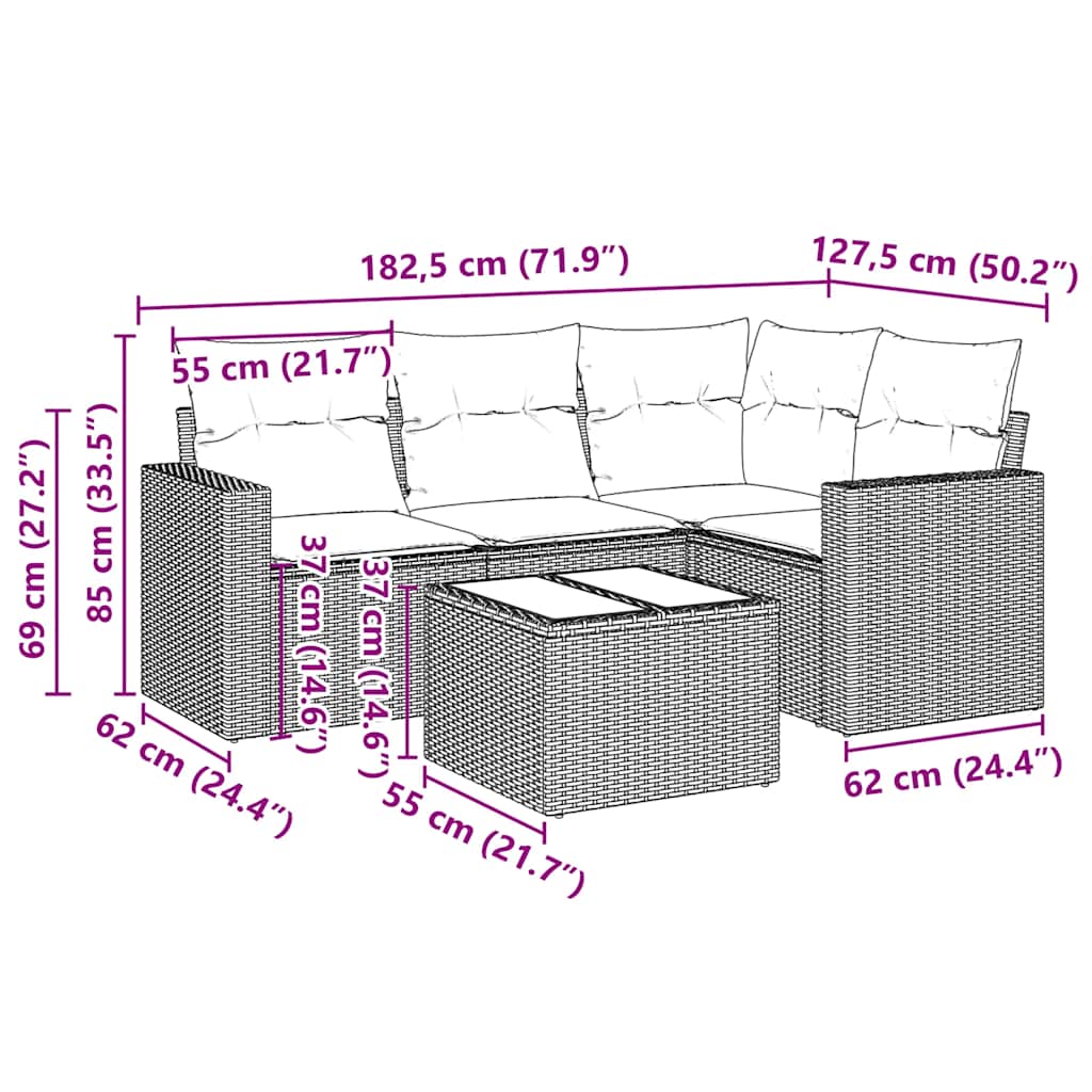 vidaXL Σετ Καναπέ Κήπου 5 Τεμαχίων Μαύρο Συνθετικό Ρατάν με Μαξιλάρια