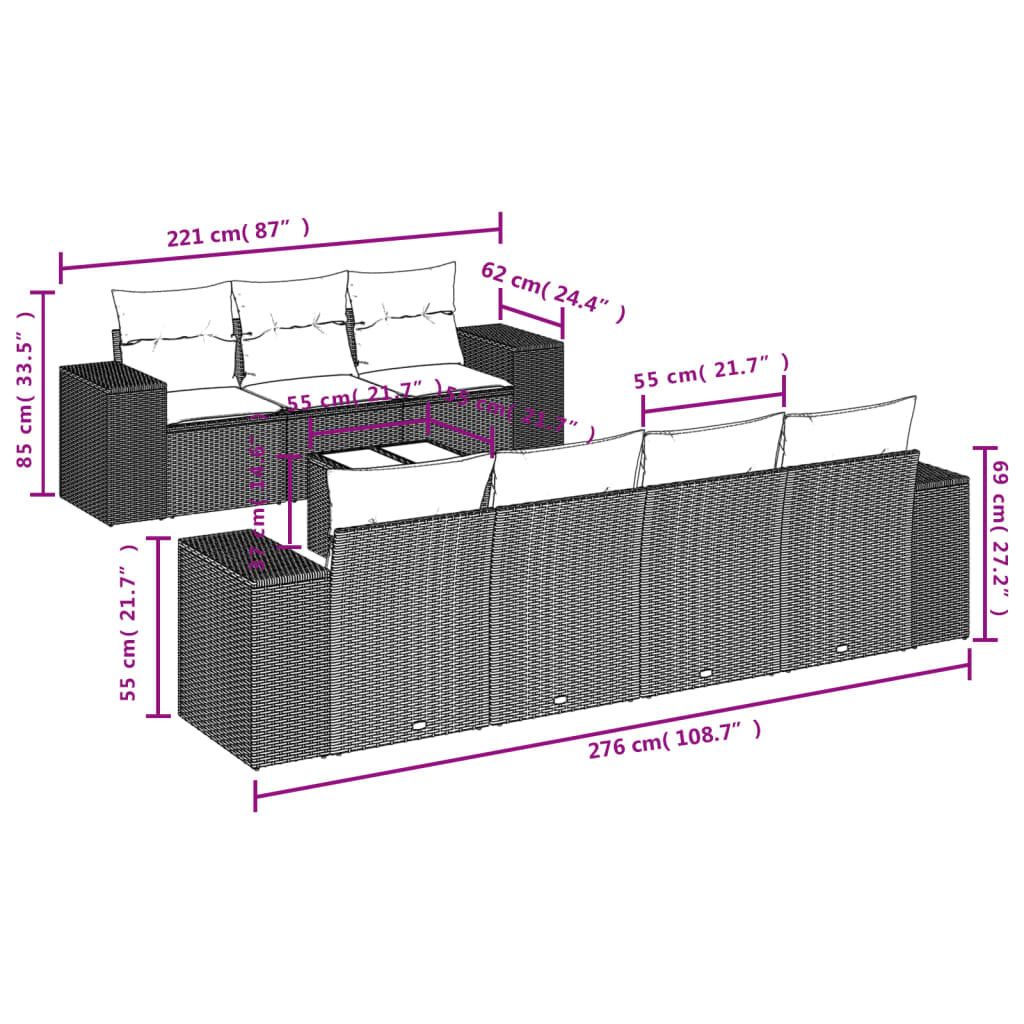 vidaXL Σαλόνι Κήπου 8 Τεμαχίων Μαύρο από Συνθετικό Ρατάν με Μαξιλάρια