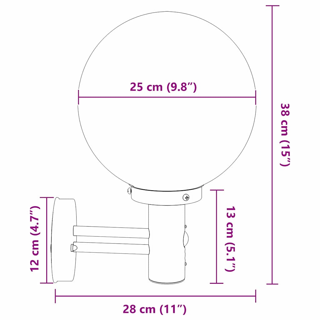 vidaXL Φωτιστικό Τοίχου Για Εξωτερικούς Χώρους Μαύρο 28 x 25 x 38 εκ