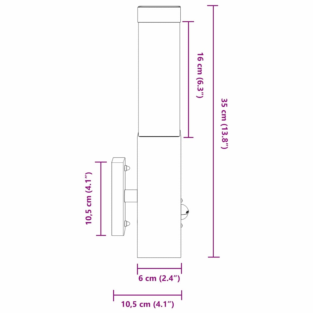 vidaXL Επιτοίχιο φωτιστικό εξωτερικού χώρου Μαύρο 10.5 x 6 x 35 εκ.