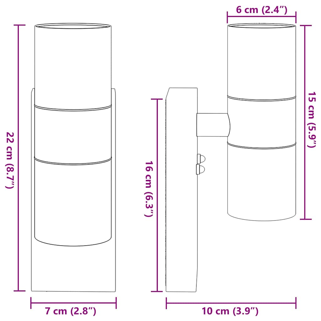 vidaXL Επιτοίχιο φωτιστικό εξωτερικού χώρου Ασημί 7 x 10 x 22 εκ