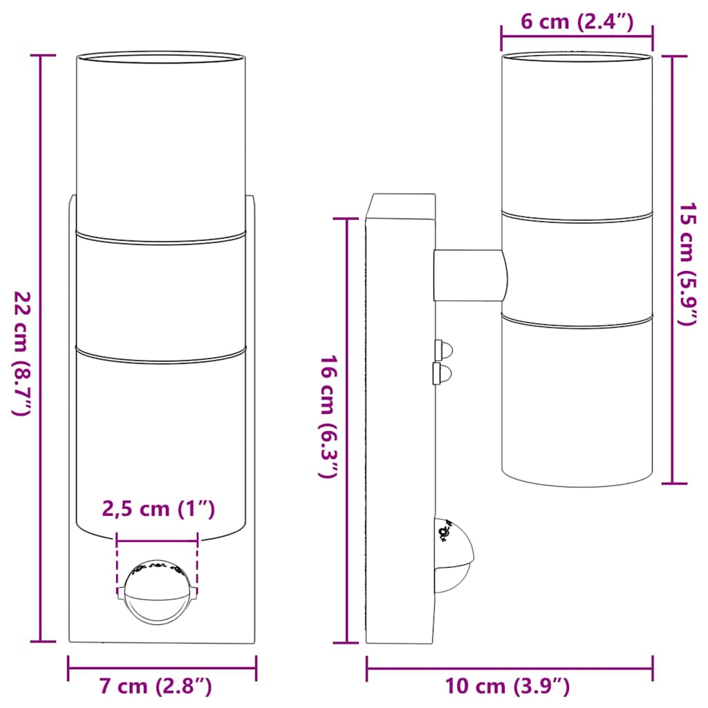 vidaXL Φωτιστικό Τοίχου Για Εξωτερικούς Χώρους Μαύρο 7 x 10 x 22 εκ