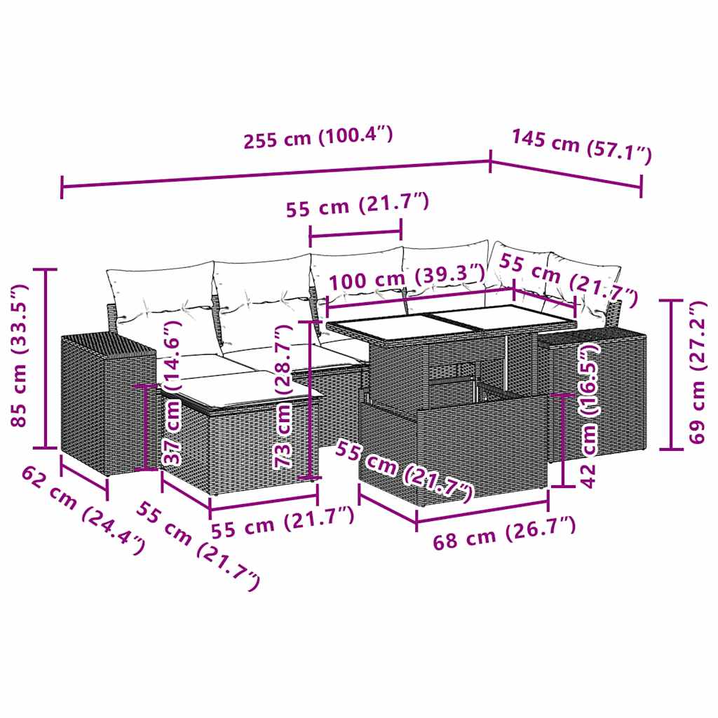 vidaXL Σαλόνι Κήπου Σετ 7 τεμ. Μπεζ Συνθετικό Ρατάν με Μαξιλάρια