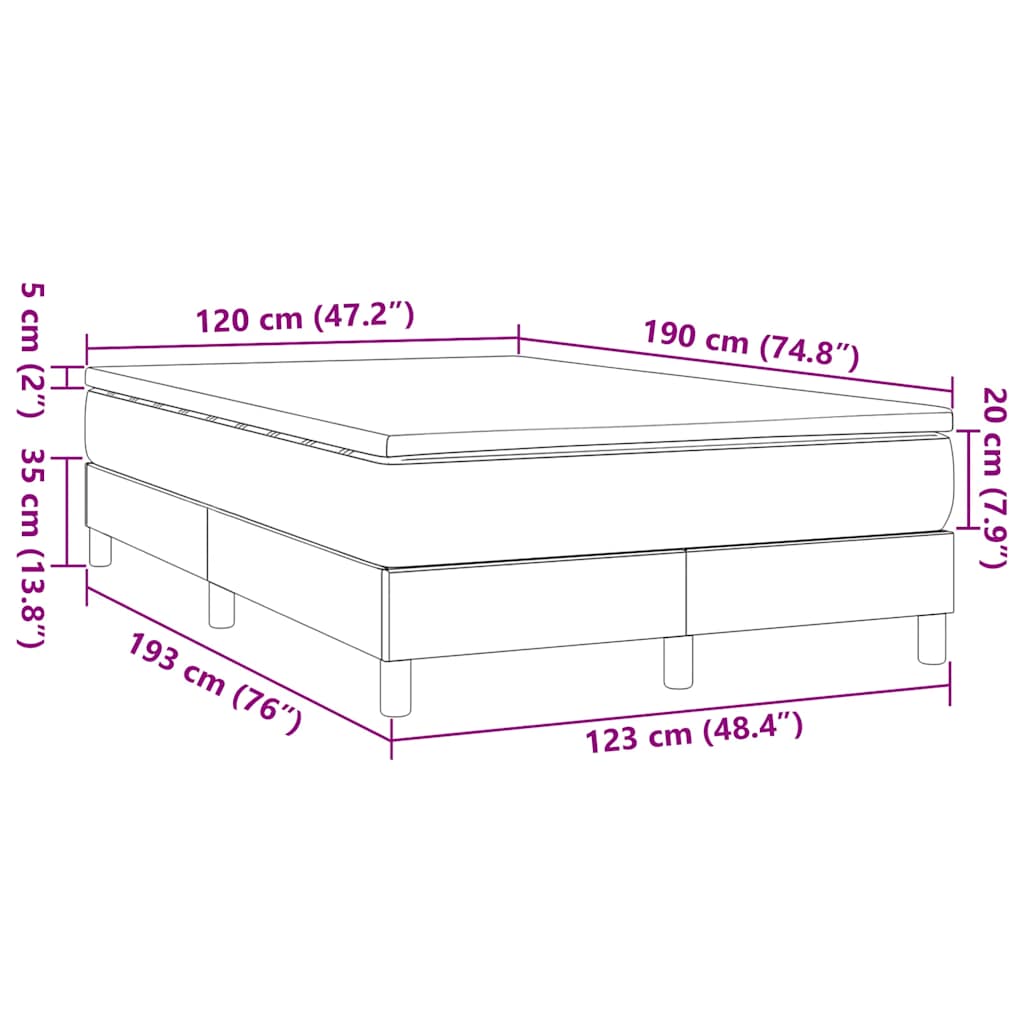 vidaXL Κρεβάτι Boxspring με Στρώμα Σκούρο Καφέ 120x190 εκ Υφασμάτινο