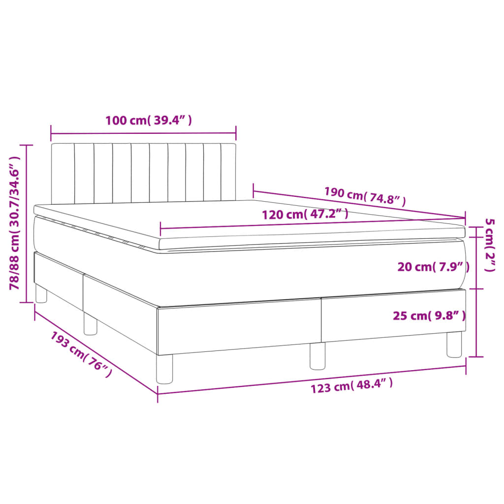 vidaXL Κρεβάτι Boxspring με Στρώμα Ανοιχτό Γκρι 120x190 εκ. Υφασμάτινο