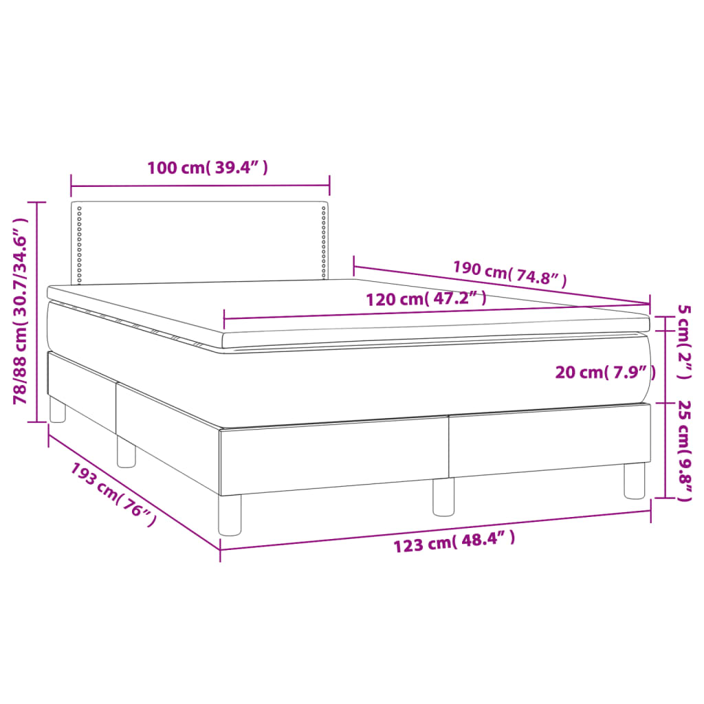 vidaXL Κρεβάτι Boxspring με Στρώμα Σκούρο Καφέ 120x190 εκ Υφασμάτινο