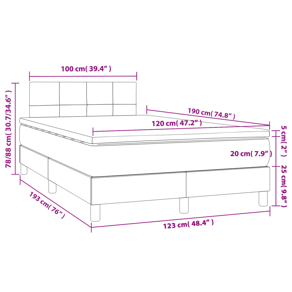 vidaXL Κρεβάτι Boxspring με Στρώμα Σκούρο Καφέ 120x190 εκ Υφασμάτινο