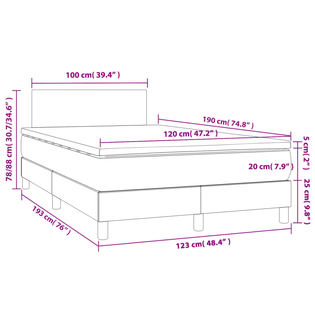 vidaXL Κρεβάτι Boxspring με Στρώμα Λευκό 120x190εκ.από Συνθετικό Δέρμα