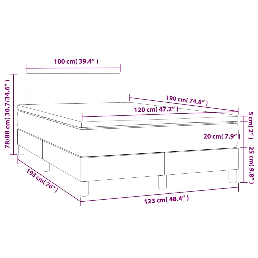 vidaXL Κρεβάτι Boxspring με Στρώμα Σκούρο Μπλε 120x190 εκ. Βελούδινο