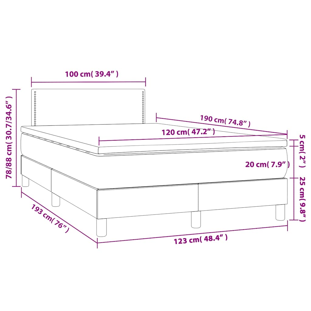 vidaXL Κρεβάτι Boxspring με Στρώμα Σκούρο Μπλε 120x190 εκ. Βελούδινο