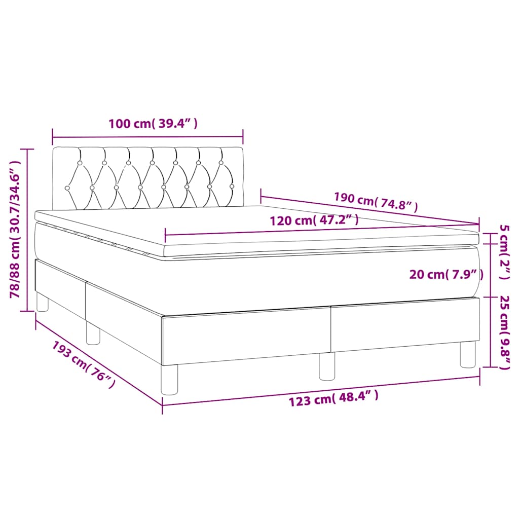 vidaXL Κρεβάτι Boxspring με Στρώμα Σκούρο Μπλε 120x190 εκ. Βελούδινο