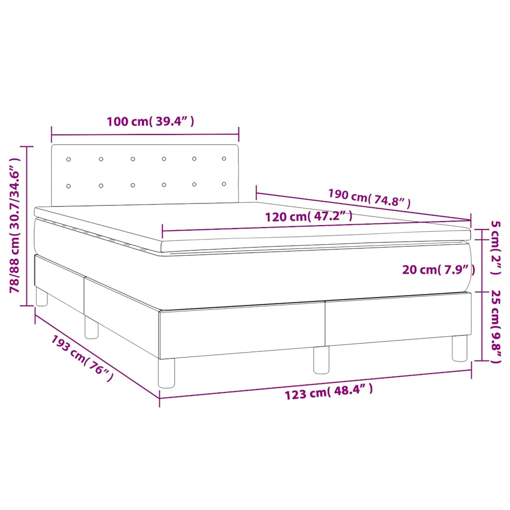 vidaXL Κρεβάτι Boxspring με Στρώμα Σκούρο Πράσινο 120x190εκ. Βελούδινο