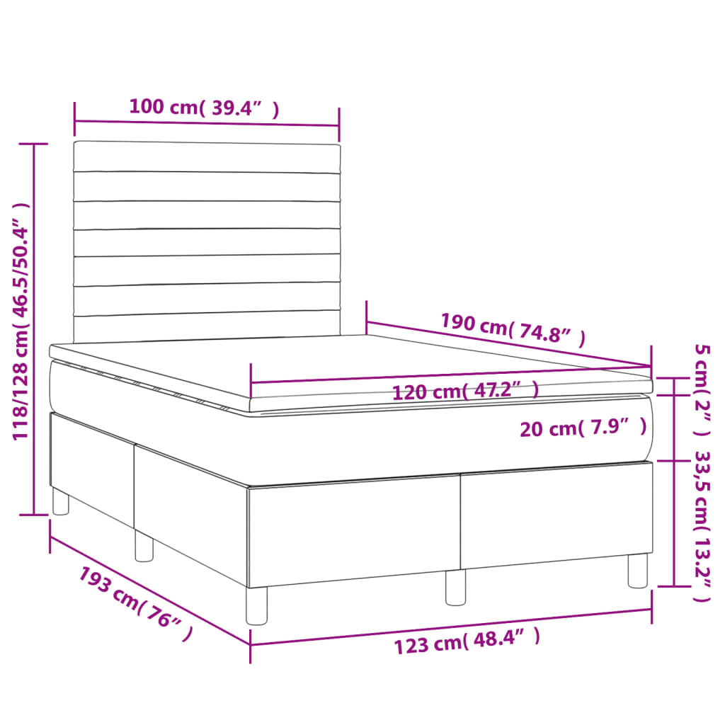 vidaXL Κρεβάτι Boxspring με Στρώμα Μπλε 120x190 εκ. Υφασμάτινο