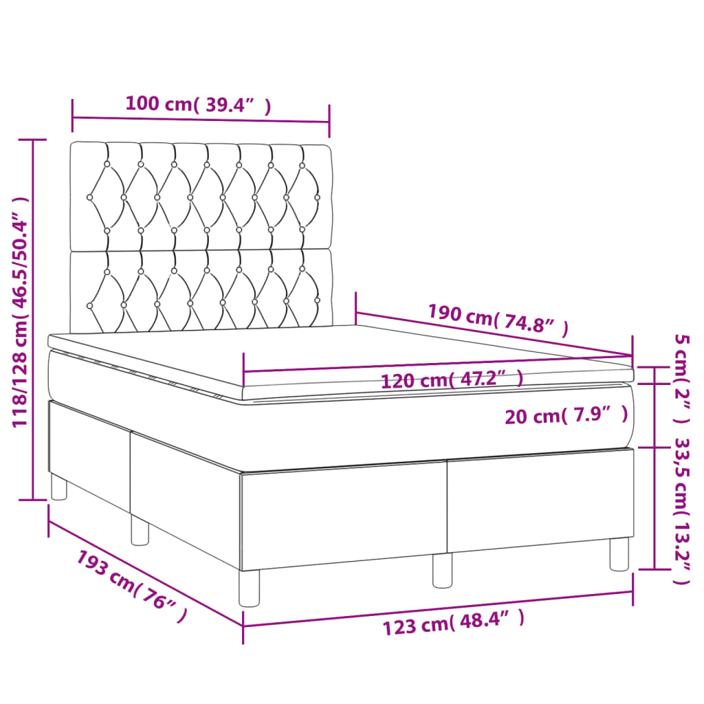 vidaXL Κρεβάτι Boxspring με Στρώμα Ανοιχτό Γκρι 120x190 εκ. Υφασμάτινο